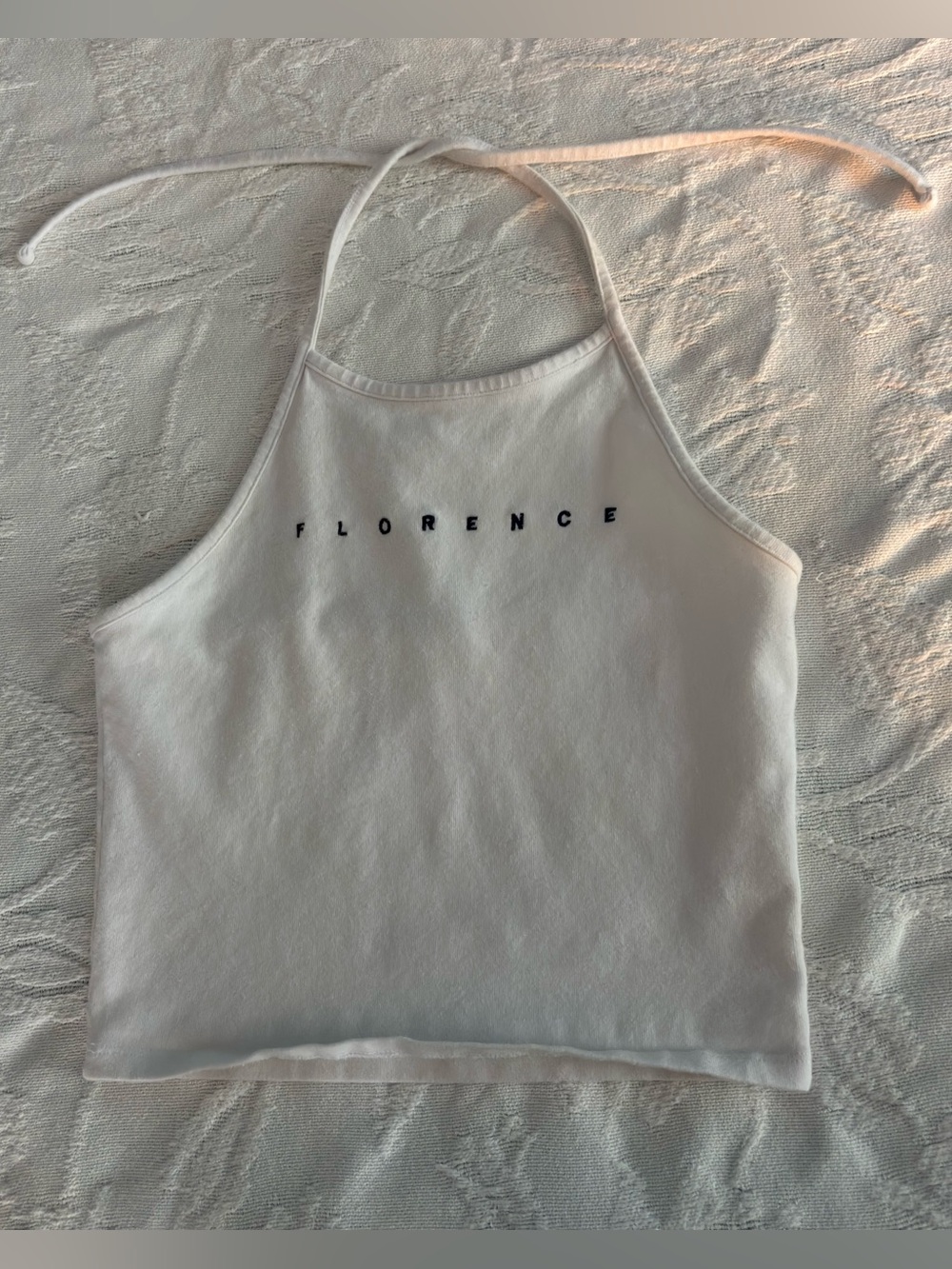 Brandy Melville White Florence Italy Graphic High Neck Tie Halter String Top